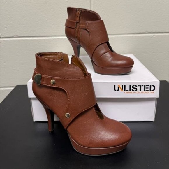 Unlisted By Kenneth Cole Luggage Tan Heeled Boots NWOT - Picture 2 of 6
